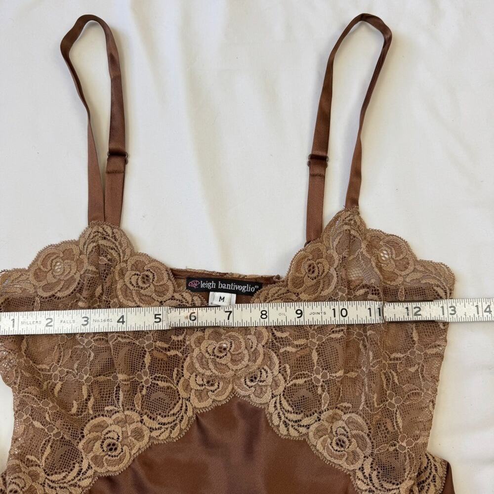 VTG Y2K Leigh Bantivoglio Silk M Brown Slip Dress Lace Slinky Whimsigoth Fairy - Picture 11 of 13